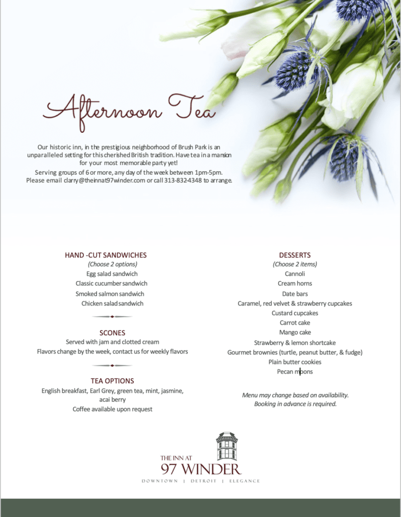 Tea at Winder Menu | The Inn At 97 Winder